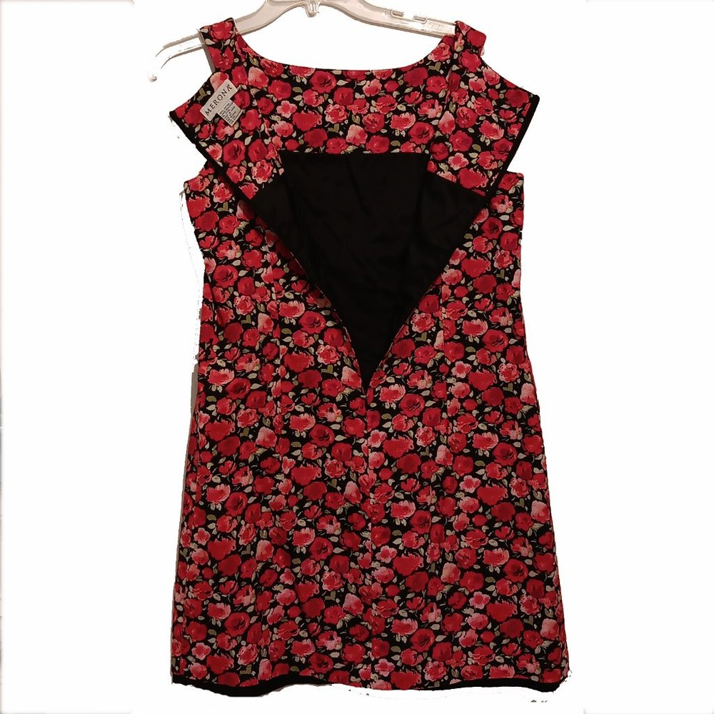 Merona Sleeveless Dress Black with Red Flowers Size Medium - Picture 3 of 4